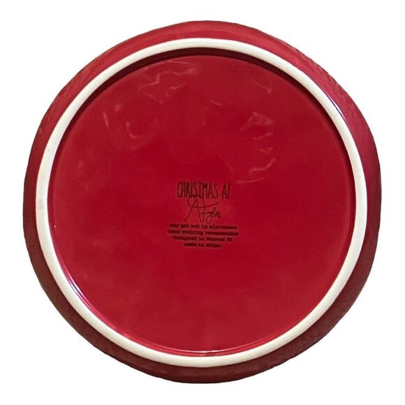 Christmas AF Lot of Four Red Holiday Salad Plates Ceramic Jolly Cheer Joy Holly - Picture 8 of 11